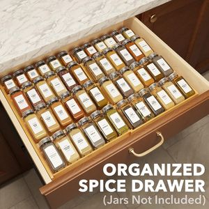 Organisateur de tiroir à épices extensible en bambou à 4 niveaux, profondeur 3 pouces, pour rangement de condiments de cuisine, insert de meuble - Product Image 1