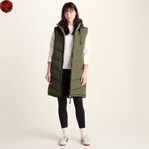 Women's <b>Long</b> Hooded Puffer <b>Vest</b> Quilted Zip Front Solid Color Windproof Casual Outerwear Green <b>Long</b> Padded <b>Vest</b> - Product Image 1