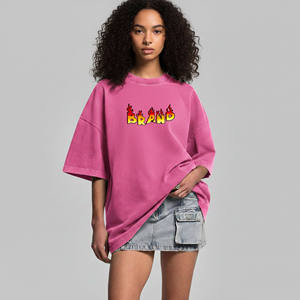 T-shirt rose ample à col rond pour femme, coupe décontractée, couleur unie, manches courtes, en jersey tricoté, respirant, printemps-été, vente en gros - Product Image 1