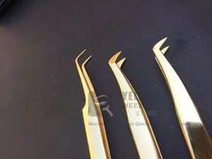 Pinzas para Extensión de Pestañas de Volumen Ruso, de Acero Inoxidable Japonés, Chapadas en Oro de 24K, de 90 Grados, Delgadas y con Punta Puntiaguda - Product Image 5