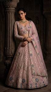 Lehenga Choli en soie rose brodée, longueur au sol, tenue de mariage traditionnelle pour femmes, style Inde Pakistan - Product Image 5