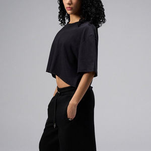 Camisetas Cortas Ecológicas Personalizadas para Mujer, Camisetas Cortas Oversize 100% Algodón de Secado Rápido, Alta Calidad, Corte Holgado, Hombros Caídos - Product Image 4