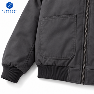 Blouson Bomber Homme Gris Foncé SOMBRERO SPORTS 2026 en Toile avec Fermeture Éclair, Col Rabattable, Coupe-Vent Décontracté pour l'Hiver - Product Image 3