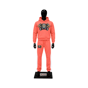 Conjunto Deportivo Personalizado con Sudadera con Capucha y Pantalones Jogger con Estampado Gráfico Rosa Coral para Hombre, Ropa Deportiva Casual al por Mayor - Product Image 1