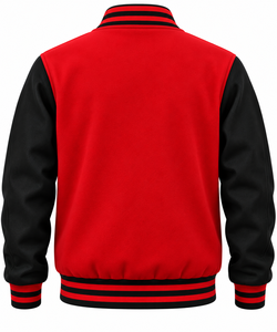 Veste varsity homme rouge et noire, décontractée, boutonnée, couleur unie, polyester et coton, vêtements d'extérieur, vestes de sport pour homme. - Product Image 2