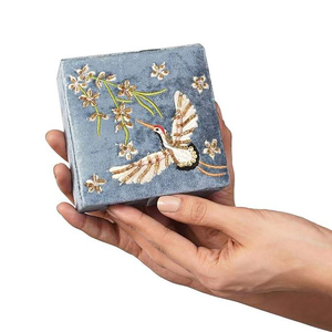Handmade Embroidered Eco-Friendly Modern Jewelry <b>Box</b> Floral Polyester Storage Beaded Whimsy Art Craft Customizable Size Capacity - Product Image 4