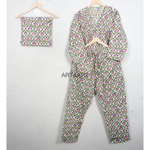 Conjunto de Pijama de Algodón 100% con Estampado Floral para Mujer, Manga Larga, Cuello en V, Cintura Elástica, Ropa de Dormir Informal, Suave y Transpirable, ART&ART Primavera - Product Image 3