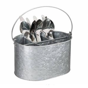 Organizador de Cubiertos Ovalado de Metal Galvanizado al por Mayor con Asa, de 4 Compartimentos, para Cocina y Comedor, de Acero - Product Image 1