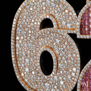 Collier pendentif lettre numéro 62 en moissanite plaqué or rose, style hip-hop, bijou personnalisé pour fête, cadeau - Product Image 5