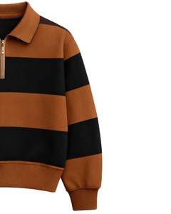 Sudadera con Cierre de Cremallera y Rayas Marrón y Negro para Hombre, Cuello Camisero, Felpa, Informal, Invierno, Fabricante OEM Personalizado - Product Image 4