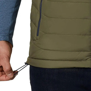 Men's Red Stand Collar Puffer Vest Zipper Closure Water-Resistant Solid Color Casual Outerwear 100% Polyester Filled Embroidery - Product Image 2
