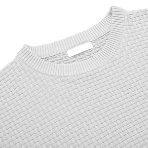 Suéter de punto gofrado beige para hombre, cuello redondo, transpirable, manga larga, acrílico, informal, con abertura frontal, para invierno - Product Image 4