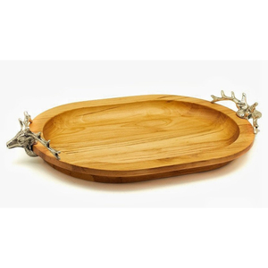 Antique Design Wooden Food Serving Tray With Gold Floral Metal Handle For <b>Kitchen</b> <b>Ornaments</b> Food Serving Platter For Sale Price - Product Image 6