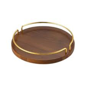 Bandeja Redonda de Madera de Lujo con Elegantes Asas de Latón Dorado, Plato Decorativo de Madera Natural para Mesa de Centro, Otomana y Hogar - Product Image 5