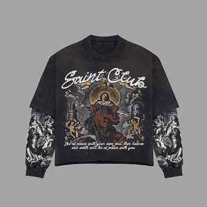 เสื้อยืดพิมพ์ลายแขนยาวคุณภาพสูงทรงโอเวอร์ไซส์สำหรับผู้ชาย ผ้าฝ้ายสองชั้น แขนยาวสองชั้น - Product Image 4