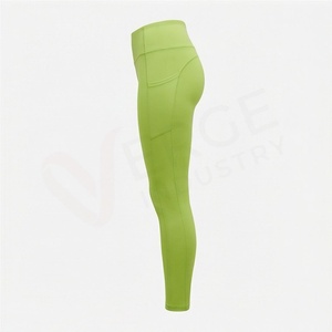 High Waist Full Length Yoga <b>Leggings</b> Solid <b>Green</b> Spandex Nylon Seamless Design - Product Image 3
