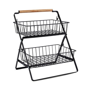 Cesta de Almacenamiento de Metal de Dos Niveles, Cesta Redonda de Alambre Negro con Soporte para Exhibición de Artículos de Cocina, Cesta Decorativa - Product Image 2
