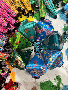 Hoi An Silk Lantern Diamond Shape Hoi An Silk Lantern with Crane Bird Floral <b>Pattern</b> Handmade Vietnam Decorative Hanging Lantern - Product Image 4