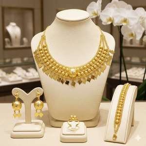 ชุดเครื่องประดับทองชุบไมครอน 14K/18K/24K แบบขายส่ง สไตล์ฝรั่งเศส ดูไบ ดีไซน์ยุโรปดั้งเดิม สำหรับงานแต่งงาน งานเลี้ยง และงานหมั้น - Product Image 1