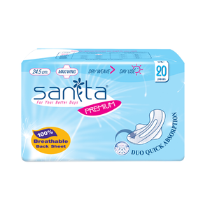 Toalla Sanitaria Sanita Premium Maxi Wing de 24.5cm para Uso Diurno, Alta Absorbencia, con Revestimiento Transpirable, 20 Unidades - Product Image 1