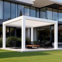Gazebo d'extérieur autoportant en aluminium avec structure thermolaquée gris foncé et système de toit à persiennes réglables pour terrasse Lagoon