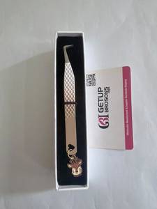 GETUP BROSONS 90 Degree Boot Eyelash Tweezers Stainless Steel Smooth Tip Precision 10mm Perfect Grip Deer Charm <b>Box</b> Packaging - Product Image 4