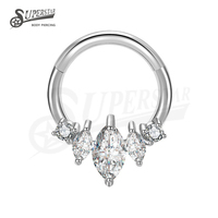 SUPERSTAR Anneau de nez, piercing de septum ou boucle d'oreille Daith en acier inoxydable 316L, avec segment articulé serti de zircone cubique (CZ) taille marquise et taille ronde