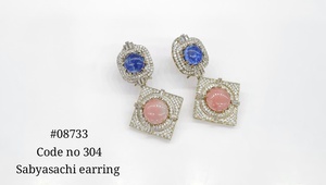 Women's Geometric Drop <b>Earrings</b> Blue Sapphire <b>Pink</b> Stone Cubic Zirconia Dangle Jewelry - Product Image 3