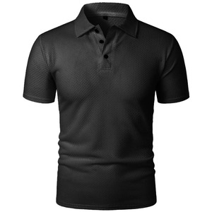 Men's Short Sleeve <b>Waffle</b> Knitted Polo <b>Shirt</b> Solid Color Casual Style Light Blue - Product Image 3