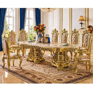 Palace-Inspired Gold Finish Upholstered King <b>Dining</b> Set Durable Solid Wood <b>Dining</b> <b>Table</b> Chair Set Buy 8-Seater <b>Dining</b> Furniture - Product Image 1