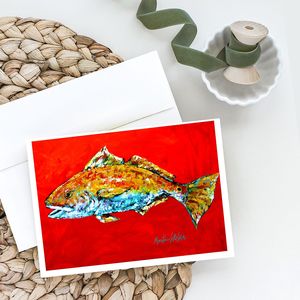 Whimsical A7 Tamaño 5x7 Red Fish Tarjetas de felicitación en blanco Paquete de 8 con sobres Red Fish Red Head Note Cards - Product Image 2