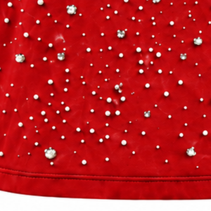 T-shirt unisexe rouge vif orné de perles, tendance, à manches courtes, col rond, avec perles décoratives, pour un style décontracté. - Product Image 6
