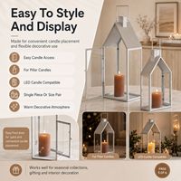 Lanterne à bougie en gros 40cm 60cm en forme de maison, décoration de sol avec panneaux en verre transparent pour bougies à pilier ou LED
