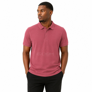 Polo pour homme avec logo personnalisé, rose poudré, coton et polyester, manches courtes, uni, OEM ODM, décontracté, pour le golf - Product Image 3