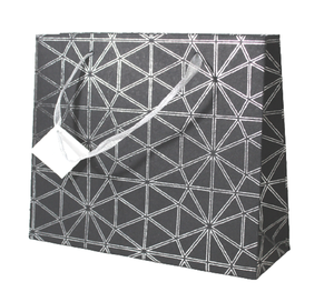 Bolsa de Papel de Algodón Hecha a Mano, Ecológica y Moderna, con Estampado Metálico Plateado y Asas de Cinta de Raso a Juego - Product Image 3