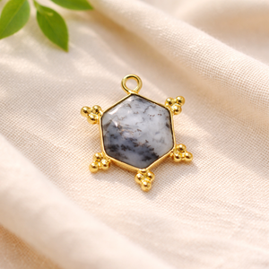 Dendritic <b>Opal</b> Hexagon <b>Pendant</b> 10mm Natural Gemstone Charm Gold Plated Bezel Connector Jewelry Making Supply - Product Image 1