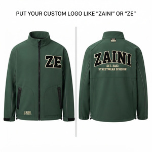 เสื้อแจ็คเก็ตซอฟต์เชลล์ผู้ชาย 300 GSM ผ้าโพลีเอสเตอร์ผสมสแปนเด็กซ์คุณภาพพรีเมียม ซิปเต็มตัว สีเบจอุ่น  โลโก้แบบรีดร้อนตามสั่ง กันลม สำหรับกิจกรรมกลางแจ้ง - Product Image 1