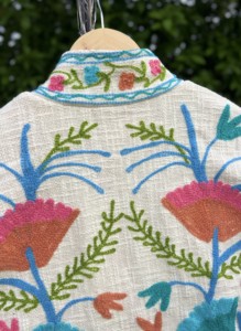 Hand Embroidered Floral Cotton Bomber <b>Jacket</b> <b>Women</b> Stand Collar Three Quarter Sleeve Prairie Chic <b>Spring</b> Autumn Boho Style Open - Product Image 4