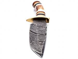 High contrast acid <b>etched</b> damascus steel outdoor heavy Utility <b>Tool</b> Stag Antler and ebony wood Handle Brass Double Guard - Product Image 3
