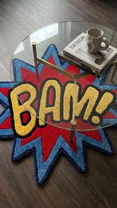 Alfombra de Lujo de Lana con Diseño de Cómics BAM, Hecha a Mano, Antideslizante, de Pelo Medio, en Rojo, Azul y Amarillo, Estilo Pop Art, para Sala de Estar - Product Image 2