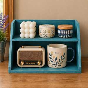 Bamboo Double Tier <b>Storage</b> <b>Rack</b> Drawer Rattan Panels <b>Kitchen</b> Countertop Organization Modern Style Durable Multifunction SALEEM - Product Image 2
