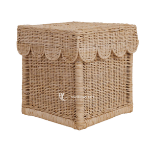 Handwoven Rattan <b>Storage</b> Basket with Scalloped Lid Woven Organizer <b>Bin</b> for Home Bedroom Nursery - Product Image 1