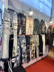 กางเกงยีนส์ทรงตรงขาเดฟผู้ชายผ้าปะต่อสองสีสไตล์วินเทจ ระบายอากาศได้ดี เหมาะสำหรับฤดูร้อน - Product Image 2