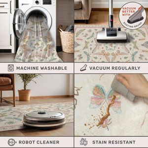 Tappeto Boho Rosa Chiaro 5x7FT per Cameretta e Soggiorno, Lavabile con Stampa di Insetti Naturali per Arredamento Casa - Product Image 6