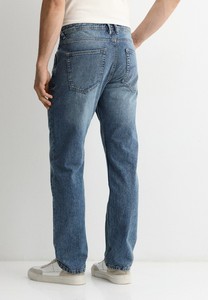 Jean en denim délavé coupe droite, taille mi-haute, bleu clair, en coton, décontracté, respirant, tissu tissé, pantalon élégant pour homme - Product Image 3