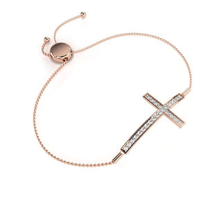 Bracelet Croix Plaqué Or avec Moissanite Sertie en Canal, Bijou Religieux Unisexe, Design Chaîne à Maillons - Product Image 3