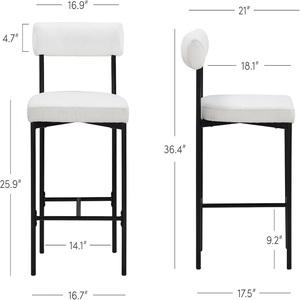 Silla de Barra Moderna con Respaldo, Tapizada en Bouclé, Patas Metálicas de Estilo Mid-Century y Asiento Acolchado - Product Image 3