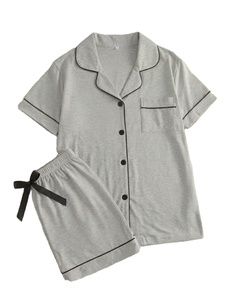 Solid Color Short Sleeve Shorts Sleepwear Set Women Loose Full Length Adult Women's Sleepwear Women's Solid Color Pure Pajama - Product Image 4