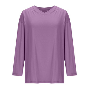 เสื้อผู้หญิงวัยรุ่น ไซส์พลัส คอกลม แขนยาว ลำลอง สีพื้น ทรงหลวม ผ้าโพลีเอสเตอร์ทอ 100% - Product Image 5