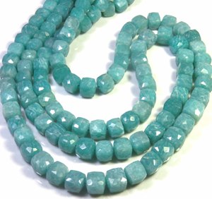Cuentas de Amazonita Azul Natural de Primera Calidad, 6-8 mm, Corte Facetado en Forma de Cubo y Caja, Hilo de 16 Pulgadas, para la Elaboración de Joyas, Modelo Gems Valley BH - Product Image 4